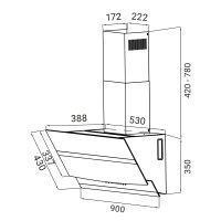 Cooker hood 90cm HERMES9005SM RGBW ambient lighting